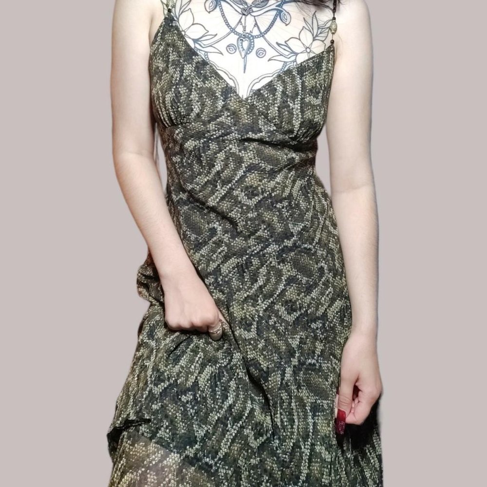 Vintage Snake Print Silk Asymmetrical Dress!